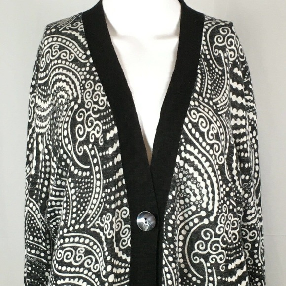 Chicos Cardigan Womens Sz 3 US XL 16 Black White Linen Blend Knit Sweater - Picture 2 of 7